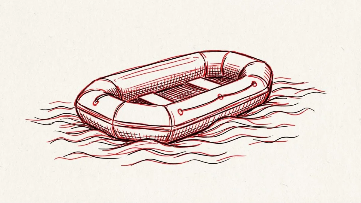 Hand-drawn life raft used for Serialized Fiction